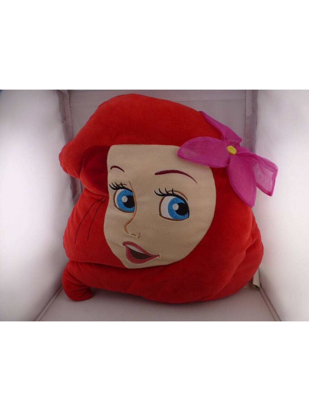 Disney Store Ariel The Little Mermaid Plush Pillow Red Hair Pink Flower G2